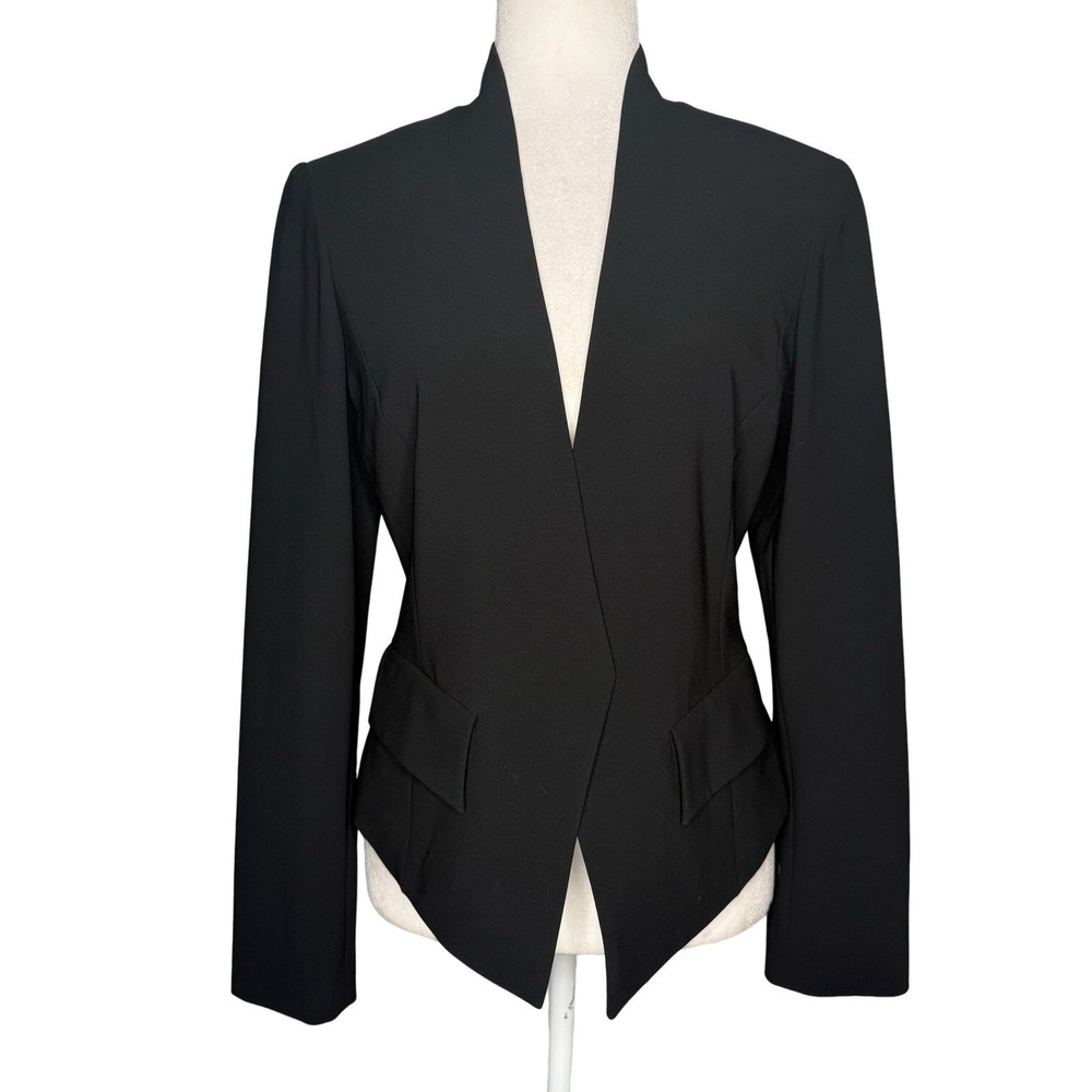 NWOT St John Caviar Blazer Jacket 6 Black Silk Lined Open Front Pockets Tailored
